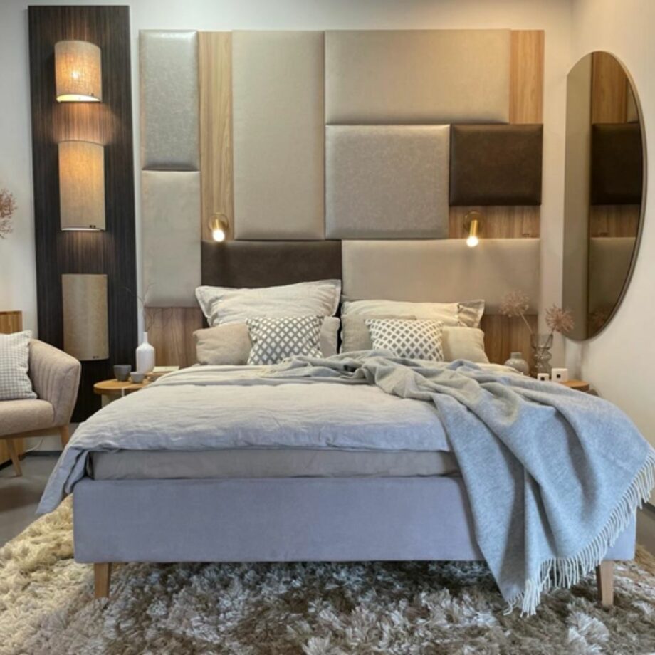 Slim bed postel Lusito s čalouněným čelem