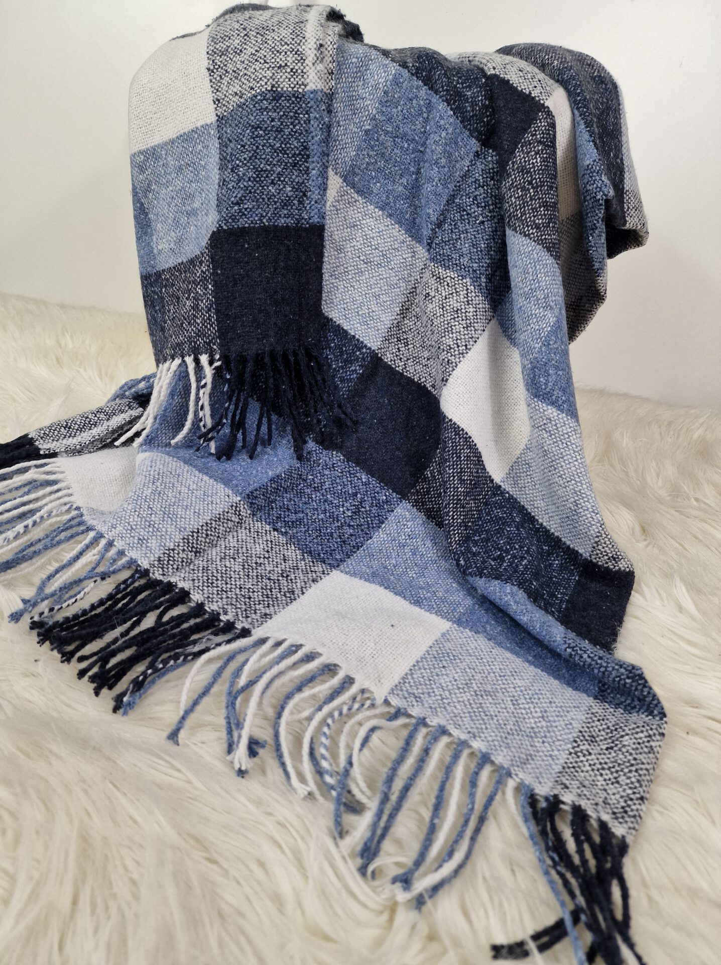 Pléd s příměsí vlny Palmera-KARO white-light blue-blue