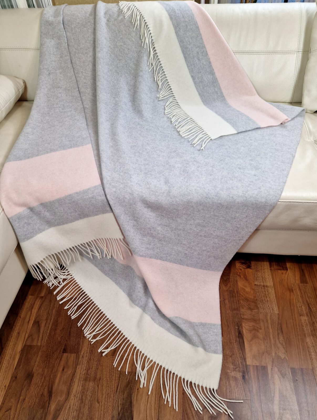 Vlněný pléd s kašmírem pink-light grey