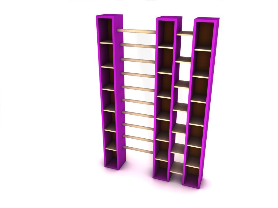 Knihovna se žebříkem 150cm purpurová/oranžová