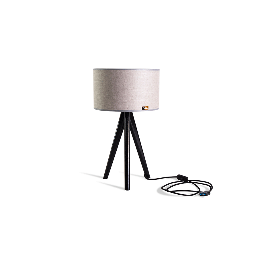 Stolní lampa Lusito TRIPOD mini Luxury Linen Feather Grey - dub černý lak